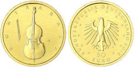 Euro, ab 2002
50 Euro 2018 J, Kontrabass. 1/4 Unze Feingold. In Originalschatulle mit Zertifikat und Umverpackung.
Stempelglanz. Jaeger 630.