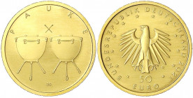 Euro, ab 2002
50 Euro 2021 G, Pauke. 1/4 Unze Feingold. In Originalschatulle mit Zertifikat und Umverpackung.
Stempelglanz