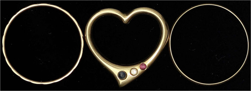 Konvolute Goldschmuck
3 Schmuckstücke: Damenring Gelbgold 585/1000, Ringgröße 1...