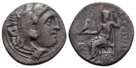 Greek 
KINGS OF MACEDON, Alexander III 'the Great' (Circa 336-323 BC)
AR Drachm (17.2mm, 4g)
Obv: Head of Herakles right, wearing lion skin.
Rev: AΛΕΞ...