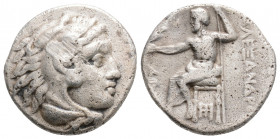 Greek
KINGS OF MACEDON, Alexander III ‘the Great’ (Circa 336-323 BC)
AR Drachm (17.1mm, 4g)
Obv: Head of Herakles to right, wearing lion skin headdres...