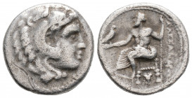 Greek
KINGS OF MACEDON, Alexander III 'the Great' (Circa 324/3 BC)
AR Drachm. (17mm, 4.1g)
Obv: Head of Herakles to right, wearing lion skin headdress...
