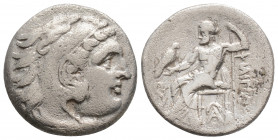 Greek
KINGS OF MACEDON, Philip III Arrhidaios (Circa 323-317 BC)
AR Drachm (17.9mm, 4g)
Obv: Head of Herakles to right, wearing lion skin headdress.
R...