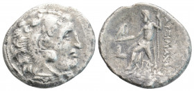 Greek
KINGS OF THRACE, Macedonian, Lysimachos (Circa 305-281 BC)
AR Drachm (19.2mm, 3.9g)
Obv: Head of Herakles right, wearing lion skin.
Rev: ΛΥΣΙΜΑΧ...