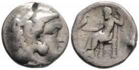 Greek
KINGS OF MACEDON, Alexander III "the Great" (Circa 336-323 BC)
AR Tetradrachm (24.9mm, 17g)
Obv: Head of Herakles to right, wearing lion skin he...