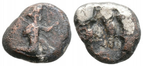 Greek
ACHAEMENID EMPIRE, Time of Darios I to Xerxes II, Sardes (Circa 485-420 BC)
AR Siglos (16.9mm, 4.1g)
Obv: Persian king in kneeling-running stanc...
