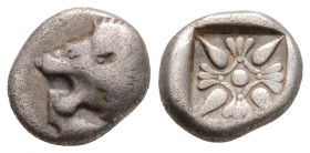 Greek
IONIA, Miletos (Circa Late 6th-early 5th century BC)
AR Diobol (9.5mm, 1.1g)
Obv: Forepart of lion right, head reverted.
Rev: Stellate pattern w...