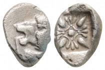 Greek
IONIA, Miletos (Circa Late 6th-early 5th century BC)
AR Diobol (10.7mm, 1.1g)
Obv: Forepart of lion right, head reverted.
Rev: llate pattern wit...