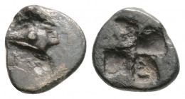 Greek
MYSIA, Kyzikos (Circa 520-480 BC)
AR Hemiobol (8.5mm, 0.3g)
Obv: Head of tunny fish left .
Rev: Quadripartite incuse square
Von Fritze, Kyzikos ...