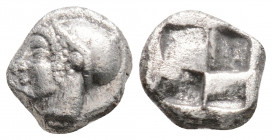 Greek
IONIA, Phokaia (Circa 500-480 BC) 
AR Diobol (9.7mm, 1.3g)
Obv: Female head to left, wearing helmet or close fitting cap.
Rev: Rough incuse squa...
