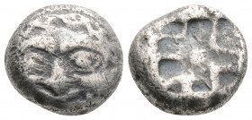 Greek
MYSIA, Parion (Circa 5th century BC)
AR Drachm (12.5mm, 3.2g)
Obv: Facing gorgoneion, with mouth open and tongue protruding.
Rev: Rough square i...