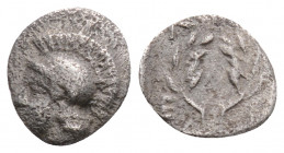 Greek
AEOLIS, Elaia (Circa 450-400 BC)
AR Hemiobol (8.8mm, 0.3g)
Obv: Helmeted head of Athena left.
Rev: Laurel wreath.
SNG von Aulock 7680; SNG Copen...