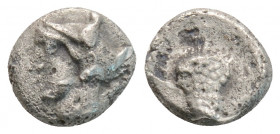 Greek
CILICIA, Soloi. (Circa 425-400 BC)
AR Obol (7.8mm, 0.7 g)
Obv: Head of Amazon left, wearing pointed cap 
Rev: Grape bunch. 
SNG Levante 42 = SNG...