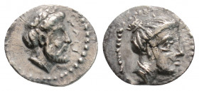 Greek
CILICIA, Nagidos (Circa 400-380 BC)
AR Obol (10.2mm, 0.5g)
Obv: Head of Aphrodite right.
Rev: ΝΑΓΙ. Bearded head of Dionysos right.
SNG Levante ...