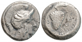 Greek
CILICIA, Soloi (Circa 385-350 BC)
AR Stater (21.1mm, 9.1g)
Obv: Helmeted head of Athena to right, helmet decorated with a griffin.
Rev: Grape bu...