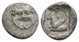 Greek
CILICIA, Kelenderis (Circa 440-410 BC)
AR Obol (10mm, 0.6g)
Obv: Facing gorgoneion.
Rev: Forepart of Pegasos left in pelleted square within incu...