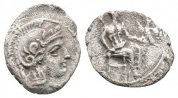 Greek
CILICIA, Uncertain mint (Circa 4th century BC)
AR Obol (11.1mm, 0.6g)
Obv: Helmeted head of Athena right.
Rev: Baaltars seated right on throne, ...