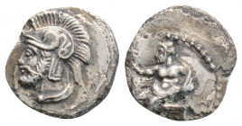 Greek
CILICIA, Tarsus, Pharnabazus, as Satrap (Circa 380-374/3 BC)
AR Obol (10.5mm, 0.6g)
Obv: Ba'altars seated left, scepter surmounted by lotus in r...