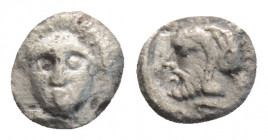 Greek
CILICIA, Tarsos, Time of Pharnabazos and Datames (Circa 384-361/0 BC)
AR Hemibol (4.9mm, 0.12g)
Obv: Facing head of a local water Nymph, turned ...