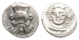Greek
CILICIA, Uncertain (Circa 4th century BC)
AR Obol (9.1mm, 0.6g)
Obv: Female head of (Arethusa?) facing slightly to left, wearing necklace.
Rev: ...