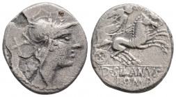 Roman Republican
Junius. D. Junius Silanus (91 BC) Rome
AR Denarius (18.7mm, 3.2g)
Obv: Head of Roma right, letter behind. 
Rev: Victoy in biga right,...