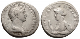 Roman Provincial
CAPPADOCIA, Caesarea, Trajan (98-117 AD)
AR Drachm (18.6mm,3.3g)
Obv: Laureate head of Trajan, right.
Rev: Draped bust of Artemis(?) ...