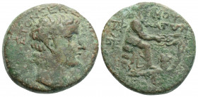 Roman Provincial
CILICIA, Mopsus,Tiberius (14-37 AD)
AE Bronze (23,7mm 7.8g)
Obv: bare head of Tiberius
Rev: Tyche, seated r., holding ears of corn; b...