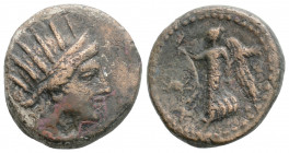 Roman Provincial 
CARIA, Rhodes, Pseudo-autonomous, Time of the Flavians ( 69-96 AD)
AE Bronze (17.5mm, 4.6g)
Obv: Radiate head of Helios right.
Rev: ...