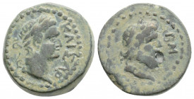 Roman Provincial 
CILICIA, Irenopolis-Neronias, Domitian (81-96 AD)
AE Bronze (17.3mm, 4.5g)
Obv: KAIΣAP. Laureate head right.
Rev: BM. Head of Asclep...