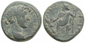 Roman Provincial
SYRIA, Cyrrhus, Commodus (177-192 AD)
AE Bronze (22.9mm, 10.3g)
Obv: Laureate head of Commodus right
Rev: Zeus seated left on the roc...