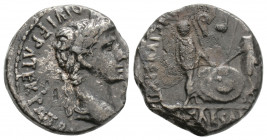 Roman Imperial 
Augustus (27 BC-14 AD) Lugdunum
AR Denarius (16.7mm, 2.5g)
Obv: CAESAR AVGVSTVS DIVI F PATER PATRIAE. Laureate head right.
Rev: AVGVST...