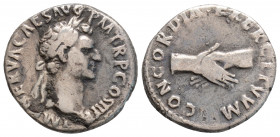 Roman Imperial
Nerva (97 AD) Rome
AR Denarius (17.7mm, 3.1g)
Obv: IMP NERVA CAES AVG P M TR P COS II P P, laureate head to right. 
Rev: CONCORDIA EXER...