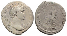 Roman Imperial
Trajan (98-117 AD) Rome
AR, Denarius (20.2mm, 3.1g)
Obv: IMP TRAIANO AVG GER DAC P M TR P. Laureate head of Trajan, right; drapery on s...