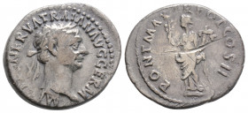 Roman Imperial
Trajan (98-117 AD) Rome
AR Denarius (19.6mm, 3g)
Obv: IMP CAES NERVA TRAIAN AVG GERM, laureate head of Trajan right.
Rev: PONT MAX TR P...