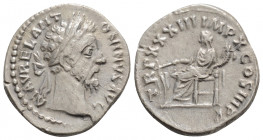 Roman Imperial
Marcus Aurelius (161-180 AD) Rome
AR Denarius (19mm, 2.9g)
Obv: M AVREL ANT-ONINVS AVG, laureate head of Marcus Aurelius right.
Rev: TR...