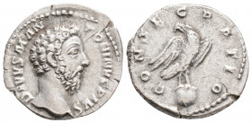 Roman Imperial 
Divus Marcus Aurelius (180 AD) Rome
AR Denarius (19.3mm, 3.3g)
Obv: DIVVS M ANTONINVS PIVS. Bare head right.
Rev: CONSECRATIO. Eagle s...