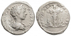 Roman Imperial
Caracalla (193-217 AD) Rome
AR Denarius (18.7mm, 2.8g)
Obv: ANTONINVS PIVS AVG.Laureate and draped bust right.
Rev: PART MAX PONT TR P ...