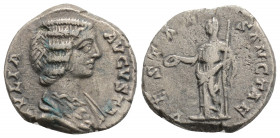 Roman Imperial
Julia Domna (193-217 AD) Laodicea ad Mare
AR Denarius (16.8mm, 2.4g)
Obv: IVLIA AVGVSTA. Draped bust right.
Rev: VESTAE SANCTAE. Vesta ...