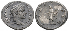 Roman Imperial
Caracalla (198-217 AD) Rome
AR denarius (19.2mm, 3.2g)
Obv: ANTONINVS-PIVS AVG BRIT, laureate head of Caracalla right.
Rev: MONETA AVG,...