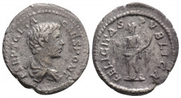 Roman Imperial
Geta (198-209 AD) Rome 
AR Denarius (19.8mm, 3.4g)
Obv: P SEPT GETA CAES PONT. Bare-headed and draped bust of Geta, right.
Rev: FELICIT...