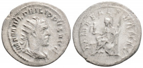 Roman Imperial
Philip I (244-249 AD) Rome
AR antoninianus (23.8mm, 2.9g)
Obv: IMP M IVL PHILIPPVS AVG, radiate, draped and cuirassed bust of Philip I ...