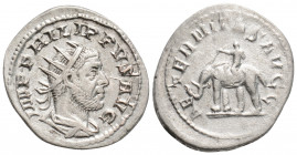 Roman Imperial
Philip I (247-249 AD) Rome
AR Antoninianus (23.5mm, 3.8g)
Obv: IMP PHILIPPVS AVG, radiate draped and cuirassed bust right.
Rev: AETERNI...