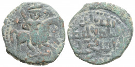 Medieval
Seljuks, Rukn al-Din Sulayman bin Qilich Arslan, as malik, (AH 582-593 / 1186-1197 AD)
AE Fals (20.3mm, 3.6g)
Obv: Horseman advancing right, ...