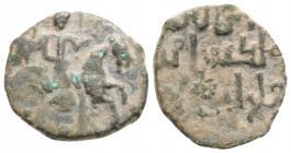 Medieval
ISLAMIC, Seljuks. Rum. Rukn al-Din Sulayman II, (AH 592-600 / AD 1196-1204.)
Dirham Bronze (17.7mm 1.9g)
Obv: Facing horseman, nimbate, ridin...