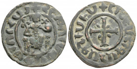 Medieval
Armenia, Hetoum I (1226-1270 AD)
AE Bronze (29.7mm, 7.6g)
Obv: Hetoum seated facing on leonine throne, holding lis-tipped sceptre and orb.
Re...
