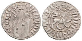 Medieval 
Armenia, Hetoum I and Zabel (1226-1270 AD)
AR Tram. (21.6mm, 2.9g)
Obv: Hetoum and Zabel standing facing one another, heads facing, holding ...