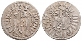 Medieval 
Armenia, Hetoum I and Zabel (1226-1270 AD)
AR Tram. (21.1mm, 3g)
Obv: Hetoum and Zabel standing facing one another, heads facing, holding be...