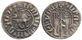 Medieval
Armenia, Hetoum I and Zabel (1226-1270 AD)
AR Tram. (22.4mm, 2.9g)
Obv: Hetoum and Zabel standing facing one another, heads facing, holding b...