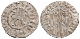 Medieval 
Armenia, Hetoum I and Zabel (1226-1270 AD)
AR Tram. (22.3mm, 2.9g)
Obv: Hetoum and Zabel standing facing one another, heads facing, holding ...