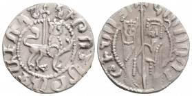 Medieval 
Armenia, Hetoum I and Zabel (1226-1270 AD)
AR Tram. (20.4mm, 2.5g)
Obv: Hetoum and Zabel standing facing one another, heads facing, holding ...